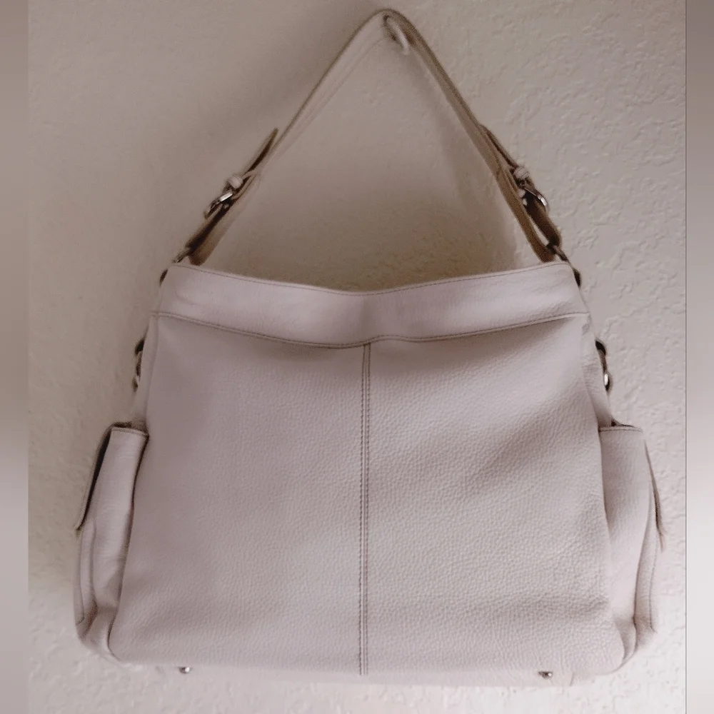 Furla White Pebbled Leather Hobo Bag
